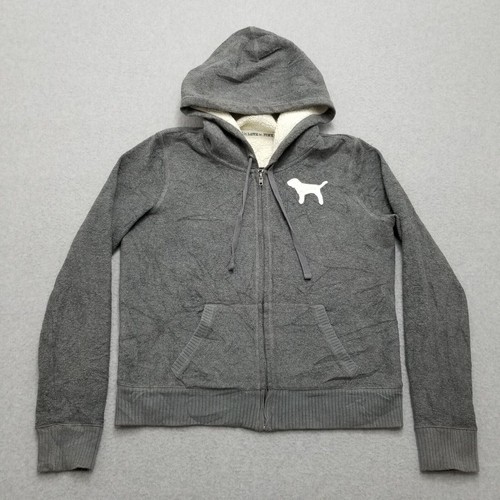 UNDERCOVER Felpa con cappuccio Victorias Secret rosa donna grande grigia full zip tasche pile