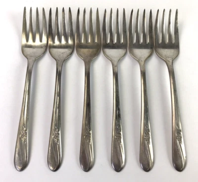 Juego de 6 tenedores de ensalada de flores de prado plato de plata H&T Holmes & Tuttle Foto 1 de 4