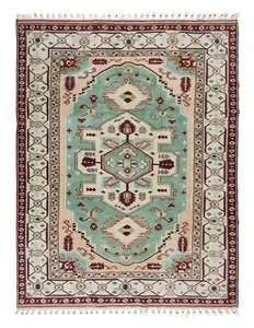 6.4x8 Ft Handmade Area Rug, Unique Vintage Turkish Carpet with Fringe, 100% Wool - Picture 1 of 5