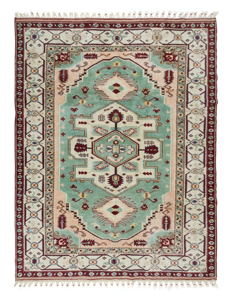6.4x8 Ft Handmade Area Rug, Contemporary Turkish Carpet with Fringe, 100% Wool - Image 1 of 4
