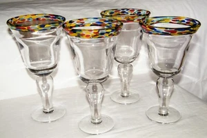 Beautiful Set (4) Huge CLEAR GOBLETS CONFETTI GLASS RIMS Margarita~Wine~Barware - Picture 1 of 8