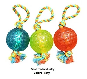 Big Dog Toys Rope Tug Tough TPR Bouncy Rubber Ball Fetch Chew Colors Vary 13" - Picture 1 of 7