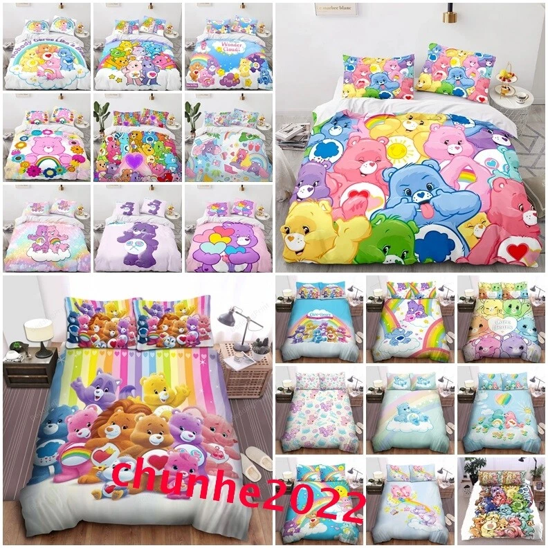Kids Care Bears Quilt Duvet Cover Pillowcase Single Double King Bedding Set Gift