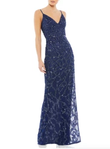 MAC DUGGAL 54781 ÄRMELLOSES PERLENBESETZTES MITTERNACHTSKLEID V-AUSSCHNITT SÄULE Gr. 12 - Bild 1 von 6