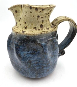 Catherine Cariaso Brutalist Art Pottery Pitcher Creamer Speckled Blue Glaze - Picture 1 of 10