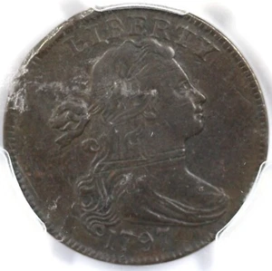 1797 1c S-129 Rev. of 97 Stems Draped Bust Large Cent PCGS XF Detail Damage - Picture 1 of 5