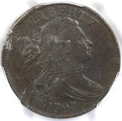 1797 1c S-129 Rev. of 97 Stems Draped Bust Large Cent PCGS XF Detail Damage - Image 1 of 4