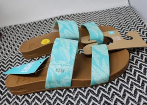 Reef Womens Size 6 Blue Tropical Cushion Bounce Vista Sandals Slides Shoes - Picture 1 of 4