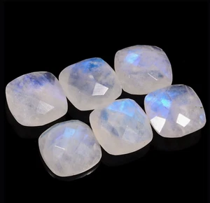 Natural Rainbow Moonstone Faceted Cut 6 Pcs Square Shape Gemstone 15 mm 62 Ct - Picture 1 of 2