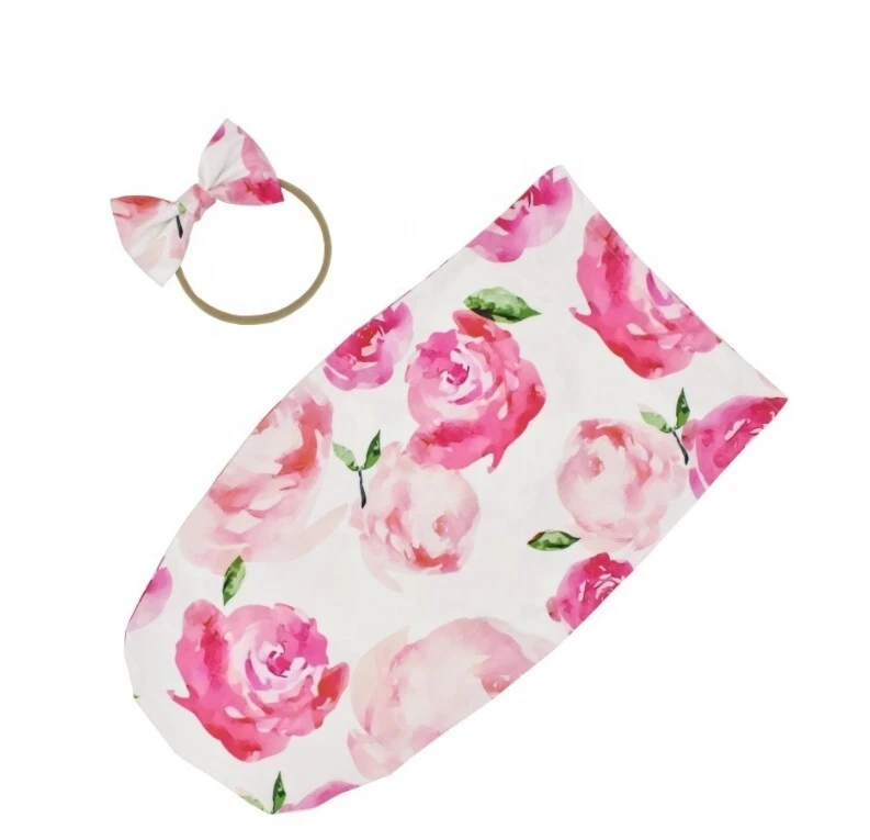 Newborn Soft Cotton Swaddle Pink Floral Print Wrap - Image 1 of 1