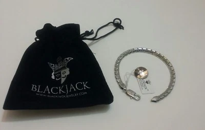Pulsera BLACKJACK Para Hombre Plata Alto Pulido Acero Inoxidable Eslabón Cadena 8.5 Inc Foto 1 de 4