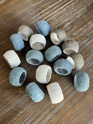 Juego de 16 anillos redondos gruesos para servilletas Z Gallerie azul blanco plata Foto 1 de 4