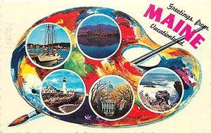 Greetings from Maine ME Vacationland pm 1977 paint pallet Postcard - Picture 1 of 2