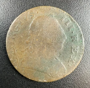 GRAN BRETAGNA GEORGE III 1775 MEZZO PENNY, RAME PRE-RIVOLUZIONARIO COLONIALE USA - Foto 1 di 3