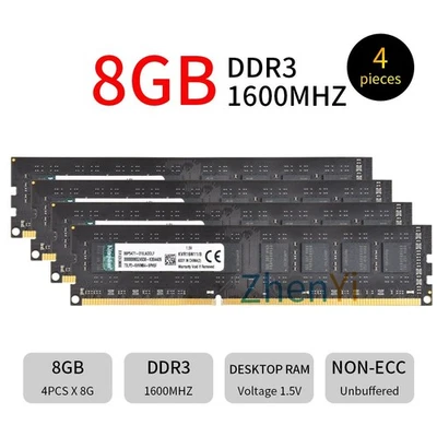 Kingston 32GB Kit 4x8GB DDR3 1600MHz PC3-12800U KVR16N11/8 Desktop Memory RAM BT - Image 1 of 4