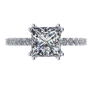 Platinum Plated Silver 2 CTW Princess Cut Zirconia Solitaire Ring - 7MM Size 6 - Picture 1 of 7