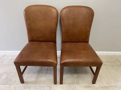 Juego de dos sillas de comedor de cuero tostado Lauren Ralph Lauren vintage y raras Foto 1 de 4