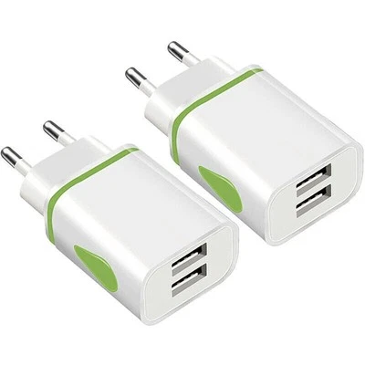2X EU 2 Pin to Dual USB Plug Adapter Travel Charger Europe Euro Adaptor UK