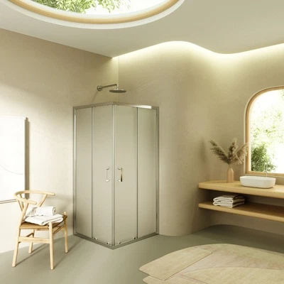 MOMENTS OF GLASS i-flair® Eckeinstieg DIANA Duschkabine mit Schiebetüren aus satiniertem ESG Glas