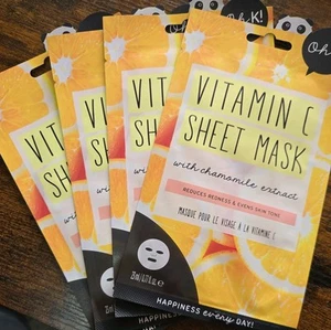 Oh K! Vitamin C Sheet Mask for Dry & Dehydrated Skin,VEGAN CRUELTY FREE 4 PACK - Picture 1 of 5