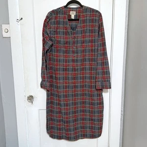 LL Bean Red Plaid Flannel Long Night Shirt Pajamas Mens M Vtg Gown Cotton 107457 - Picture 1 of 4