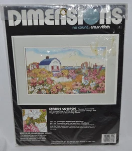 Vintage Abmessungen No Count Kreuz Stich Gestempelt Bausatz "Seaside Cottage" 1990 - Bild 1 von 2