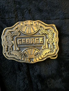 Vintage Brass Belt Buckle GEORGE Western Style 1969 Oden Inc Nameplate - Picture 1 of 4
