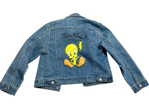 Looney Tunes TWEETY BIRD Girls M 7/8 THATS ALL FOLKS Blue Denim Jean Jacket NWOT - Picture 1 of 3