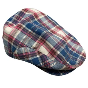 Broner Cotton Newsboy Cap Drivers Cap M Medium Blue Pink Plaid - Picture 1 of 10