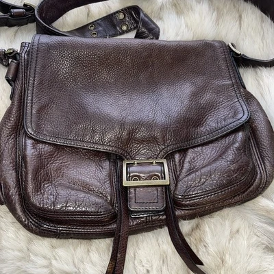Banana Republic Messenger Bag Brown Leather Crossbody Multi Pocket Flap Vintage - Image 1 of 4
