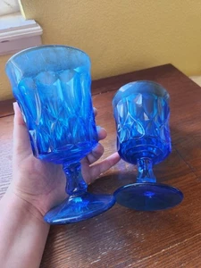 2 Noritake Perspective Cobalt Blue Footed 6.5” Water Goblets Vintage Japan MCM - Picture 1 of 6