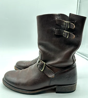 Botas Cortas Frye Veronica Cremallera Trasera Doble Correa Cuero Marrón Moto Para Mujer 7.5 Foto 1 de 4
