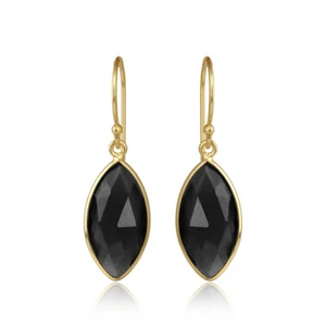 18k Gold Plated 925 Sterling Silver Black Onyx Daily Wear Hook Earrings Jewelry - Picture 1 of 5