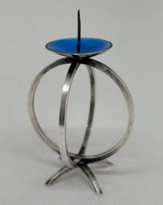 De Colección PLATA ESTERLINA ESMALTE AZUL MODERNISTA ORB ESFERA CANDELABRO Candelabro - Imagen 1 de 8