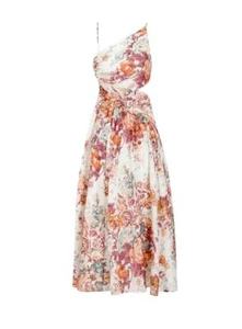 Zimmermann Pattie Asymmetric Dress | Cream Floral, Linen, Criss Cross, Cut Out - Picture 1 of 6