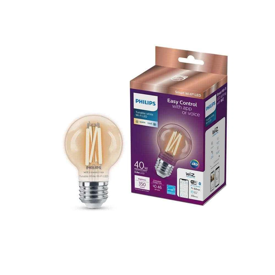 PHILIPS 40-W Equiv G16.5 Smart Wi-Fi LED Light Bulb Tunable White, WiZ Bluetooth - Image 1 of 4