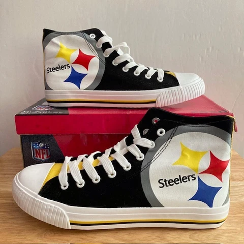 PITTSBURGH STEELERS Black/White FOCO NFL High Top Sneakers Shoes (Men's Size 8) Cover