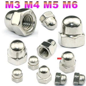 M3 M4 M5 M6 Hexagon Dome Head Cap Nuts 304 Stainless Steel DIN1587 Hex Domed Nut - Picture 1 of 13