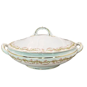 Guirnalda floral rosa plato vegetal cubierto redondo H & Co Selb Bavaria de colección HC176 - Imagen 1 de 24