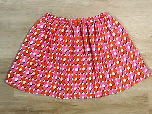Mini Boden Skirt Girls 11-12 Red Pink Geometric Floral Lined Cotton Elastic