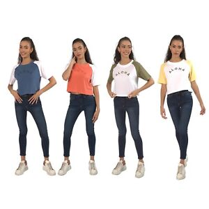 Toplook London Womens Cropped Boxy T-Shirt Cotton Short Sleeve Shirt Summer Top