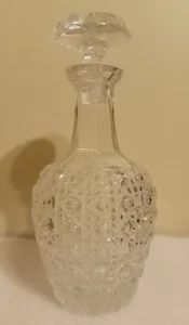 Pressed Glass DECANTER Diamond and Button Pattern Mushroom Stopper - Picture 1 of 3