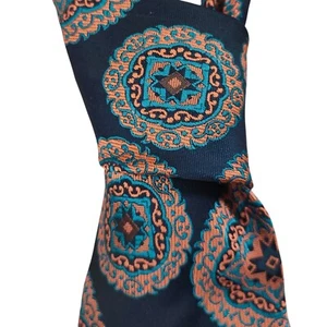 TOOTAL BERKLEY Mens 3.75" Traditional British Geometric Necktie Navy Bronze Tie - Picture 1 of 5
