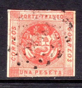 Peru Scott #10 F/VF Used Single 3 Margins Used Single Issued 1862. - Picture 1 of 2