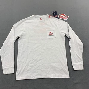 Vineyard Vines Graphic Shirt Boys Large 16 Christmas Whale Long Sleeve White - Picture 1 of 14