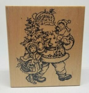 PSX wood mount rubber stamp Victorian Santa Claus children Christmas tree K1356