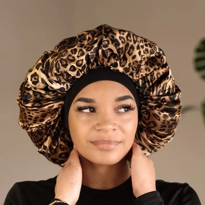 silk night sleep cap hair bonnet women Animal Print, Lightweight , Comfortable - Image 1 of 4