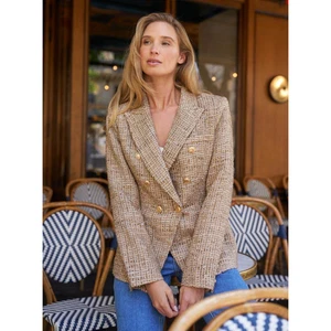 Choklate Paris Damen Goldfaden Metallic Tweed Blazer Jacke Gr. 38, US M - Bild 1 von 7