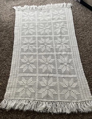 Manta afgana de ganchillo hecha a mano vintage panel de flores 42x67 flecos crema Foto 1 de 4