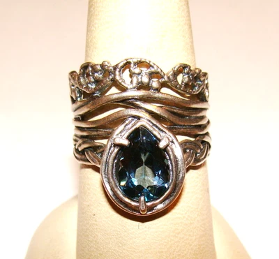 Anillo Or Paz Israel Ornamentado Declaración Plata Esterlina Londres Topacio Azul Talla 8 Foto 1 de 4